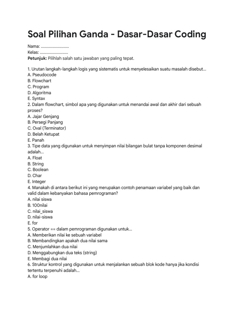 Soal Koding untuk Kelas X | PDF