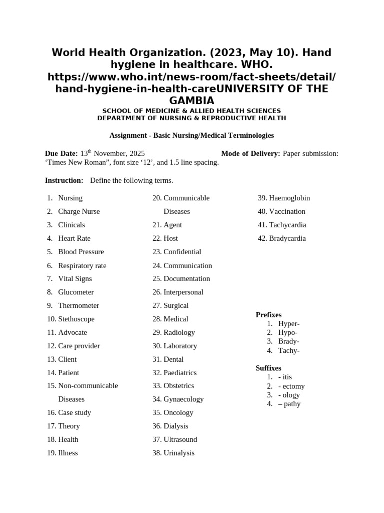 Assignment - Basic Nursing Terminologies-2025 | PDF | Medicine | Health ...