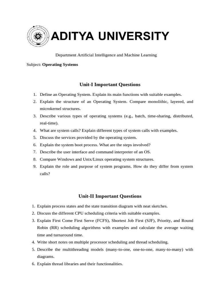 Key Operating Systems Concepts and Questions | PDF