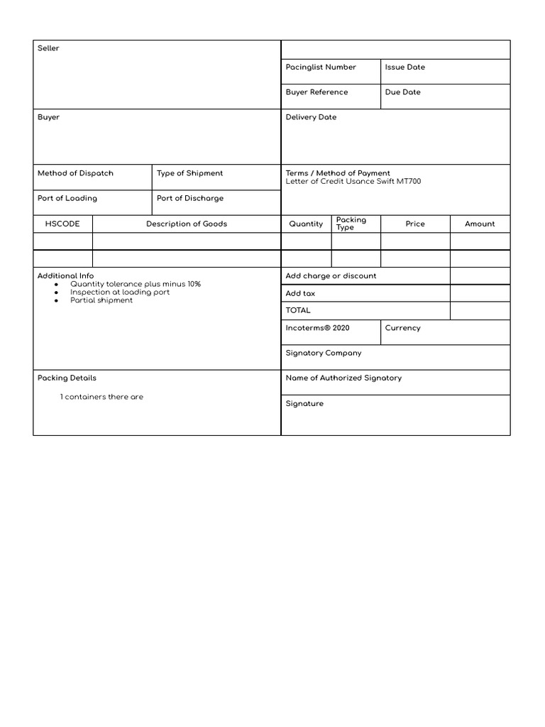 Packing List Ekspor | PDF