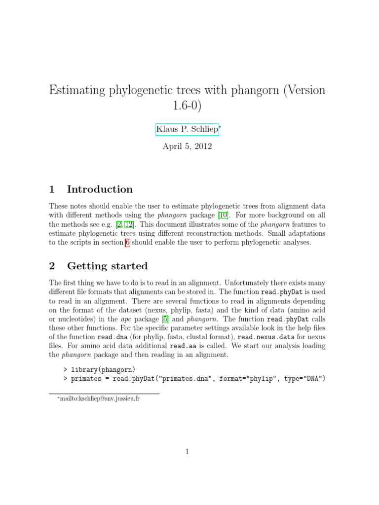 Estimating Phylogenetic Trees with Phangorn Package | PDF | Sequence ...