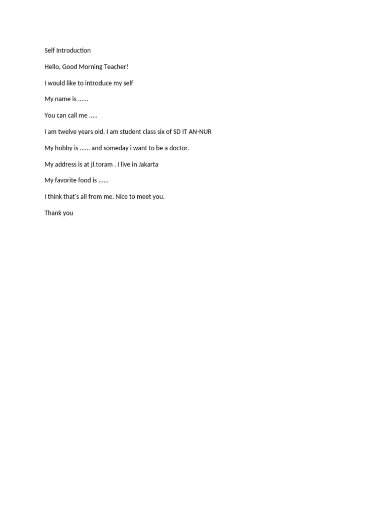 Student Self Introduction Example | PDF