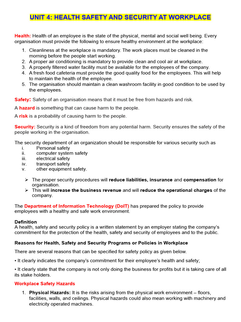 Workplace Health, Safety & Security Guide | PDF | Hazards | Safety