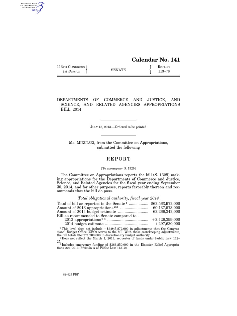 2014 Commerce and Justice Appropriations Report | PDF | Appropriations ...