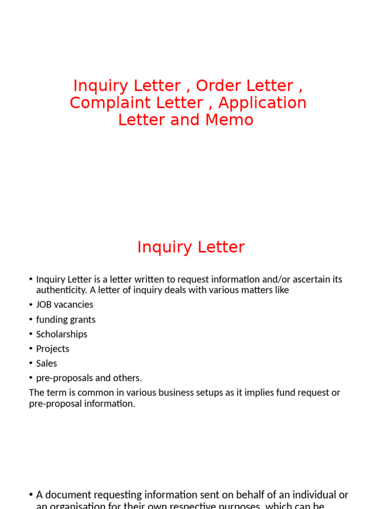 Inquiry Letter, Order Letter, Complaint Letter | PDF | Human ...