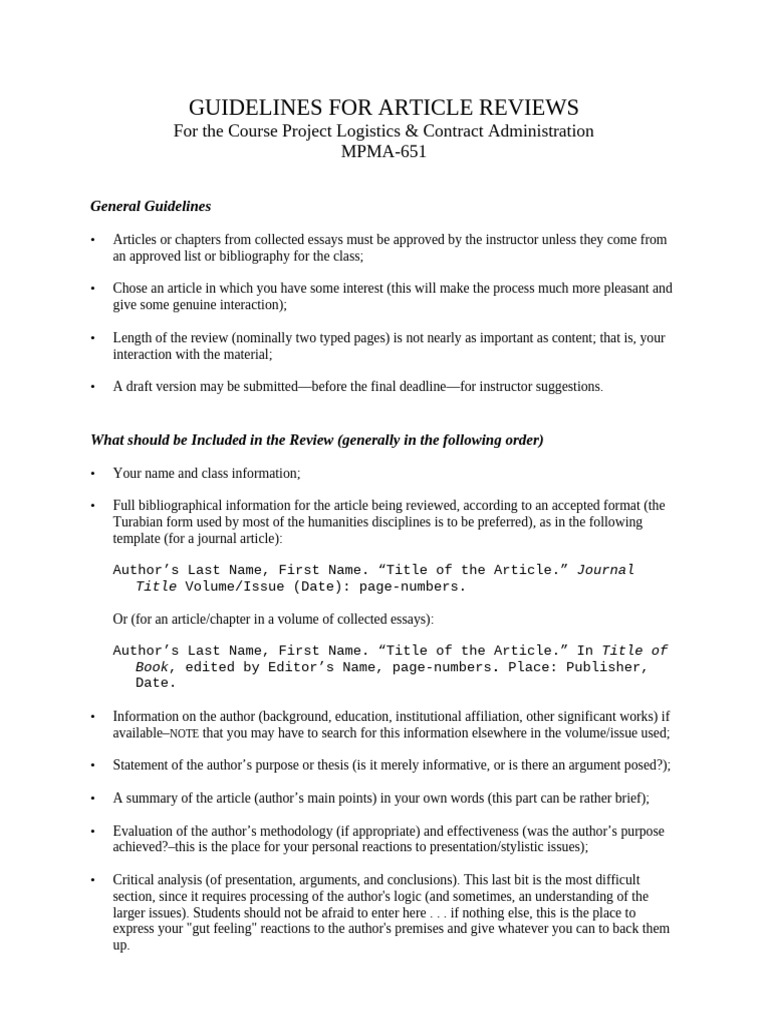 Article Review Guidelines for MPMA-651 | PDF
