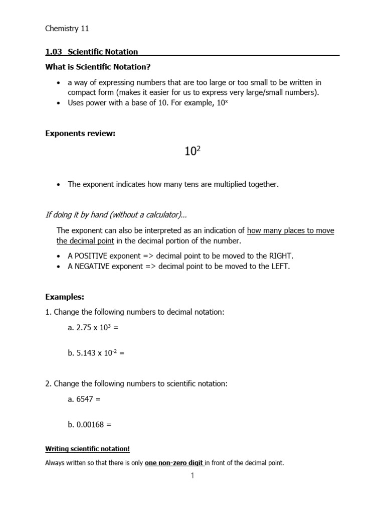 1.03 Scientific Notation | PDF | Multiplication | Exponentiation