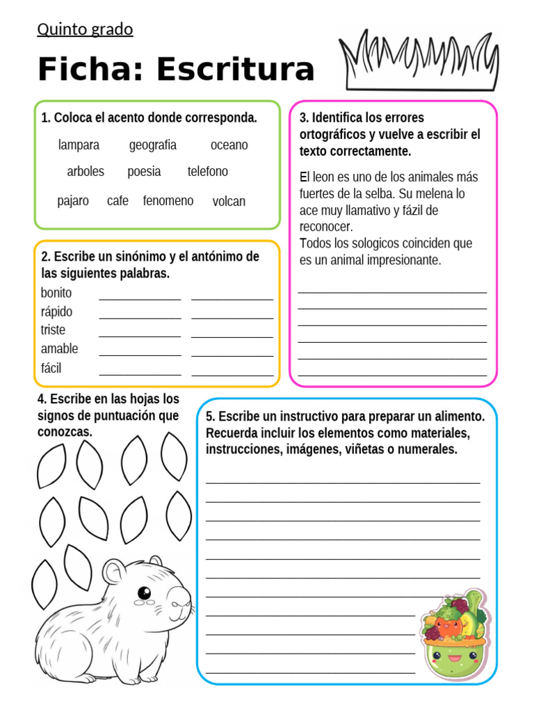 Ejercicios de Lenguaje para Quinto Grado | PDF