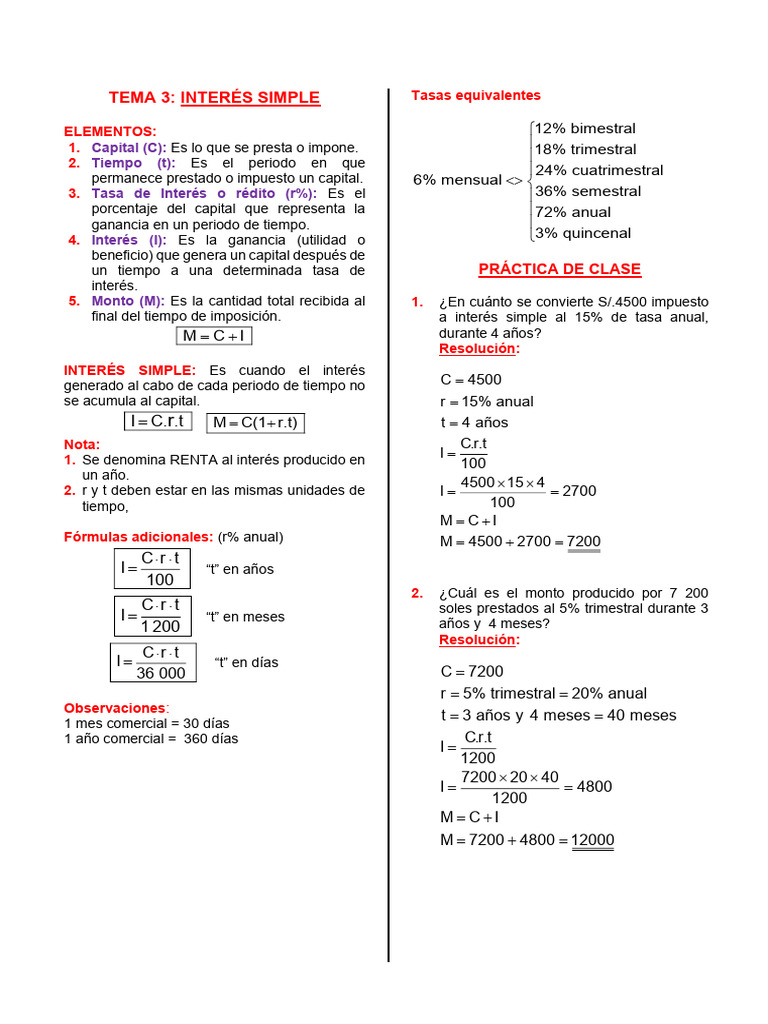 Interés Simple: Fórmulas y Ejemplos | PDF | Economias | Economía política