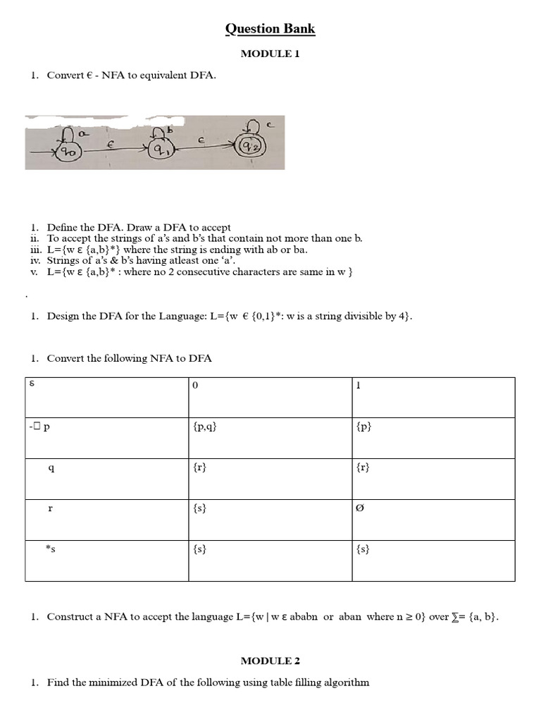 DFA and NFA Design Question Bank | PDF | Syntax | Metalogic