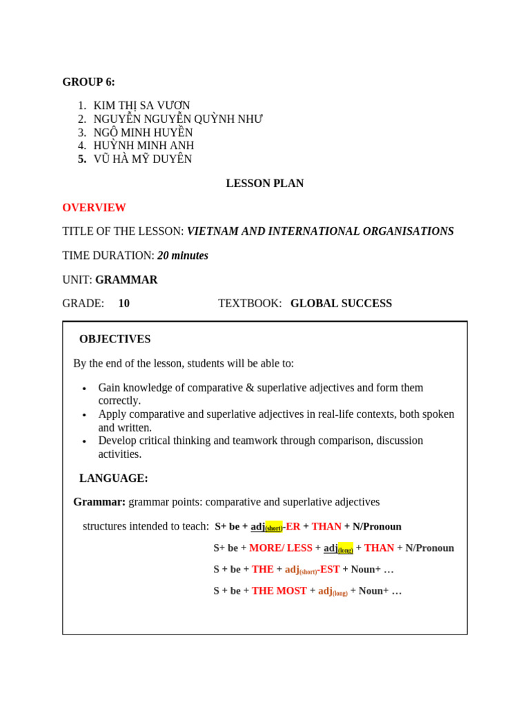Lesson Plan: Comparative & Superlative Adjectives | PDF | Adjective ...