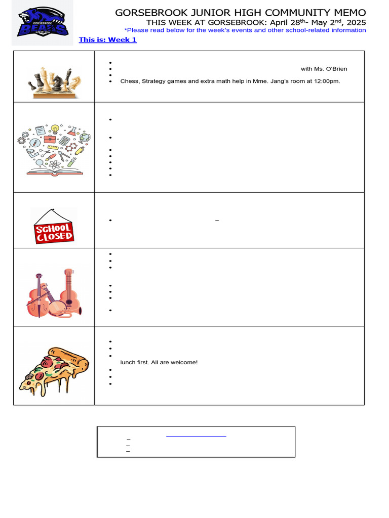 Gorsebrook Junior High Weekly Memo | PDF