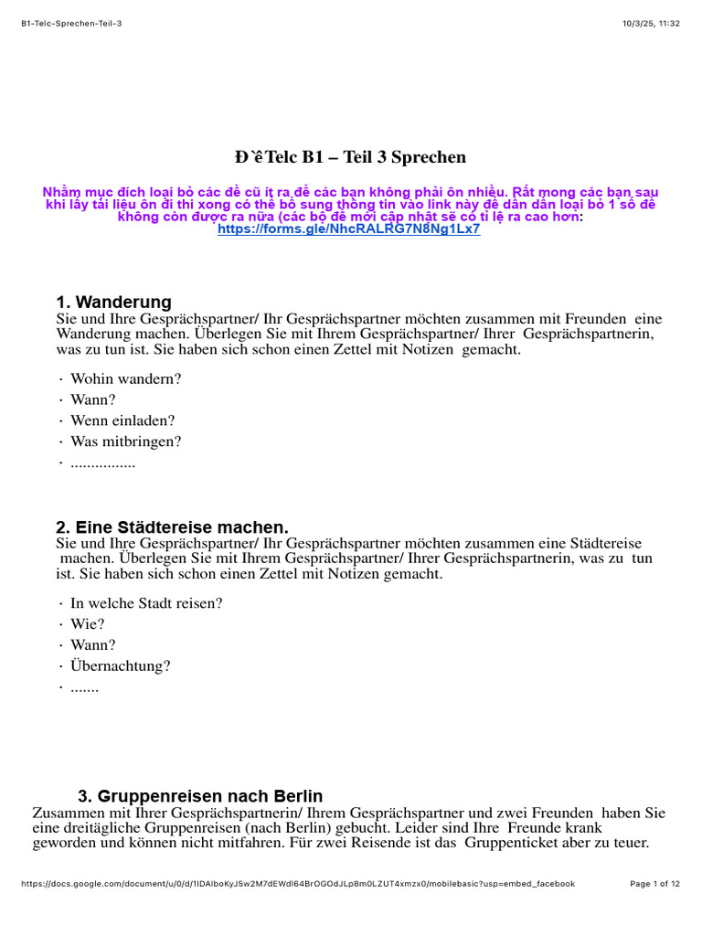 B1 Telc Sprechen Teil 3 | PDF