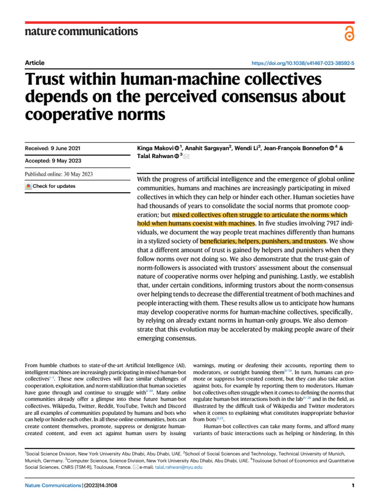 Trust in Human-Machine Collectives | PDF | Psychological Concepts ...