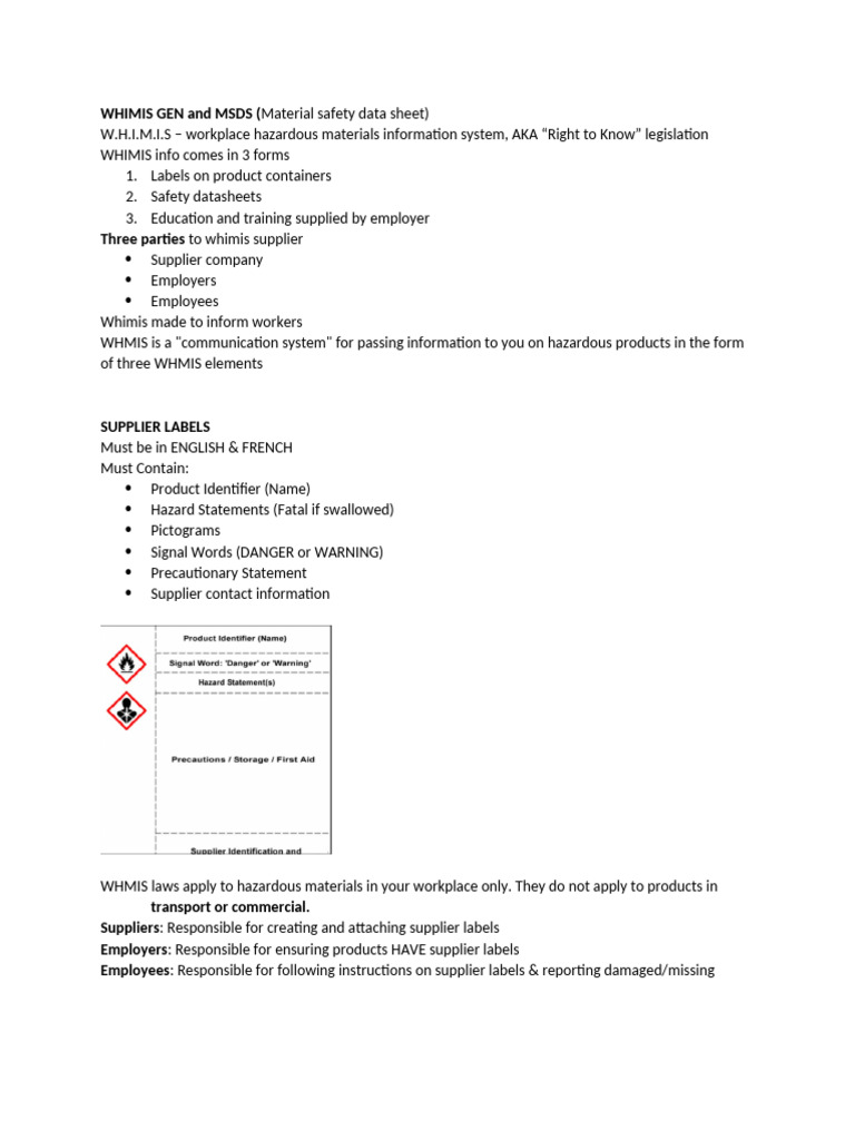 WHMIS Guidelines and Safety Data Sheets | PDF | Personal Protective ...