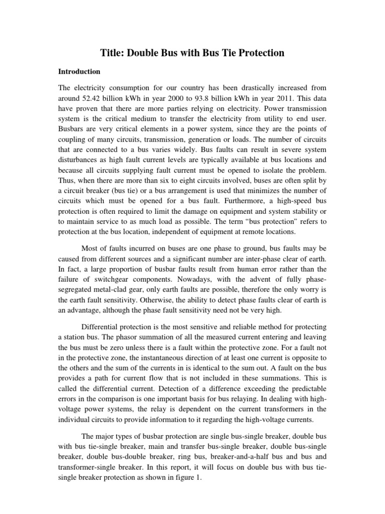 Double Bus Tie Protection Overview | PDF | Electrical Substation ...