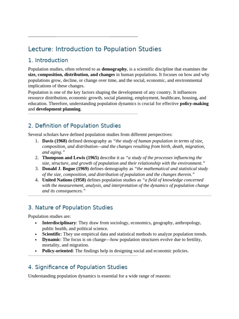 Introduction to Population Studies | PDF | Demography | Human Migration