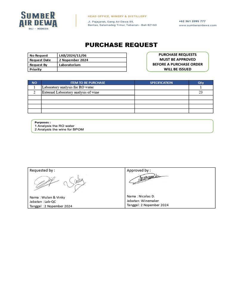 Laboratory Purchase Request Form | PDF