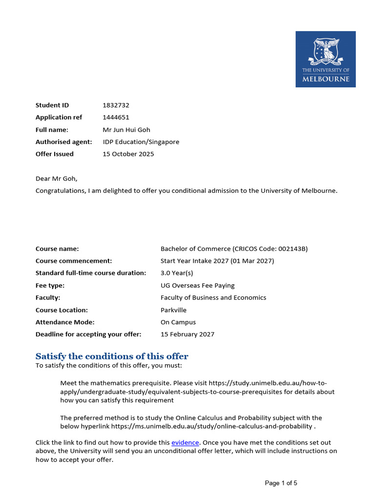 Conditional Letter UniMelb 1832732 20251015143742737 | PDF