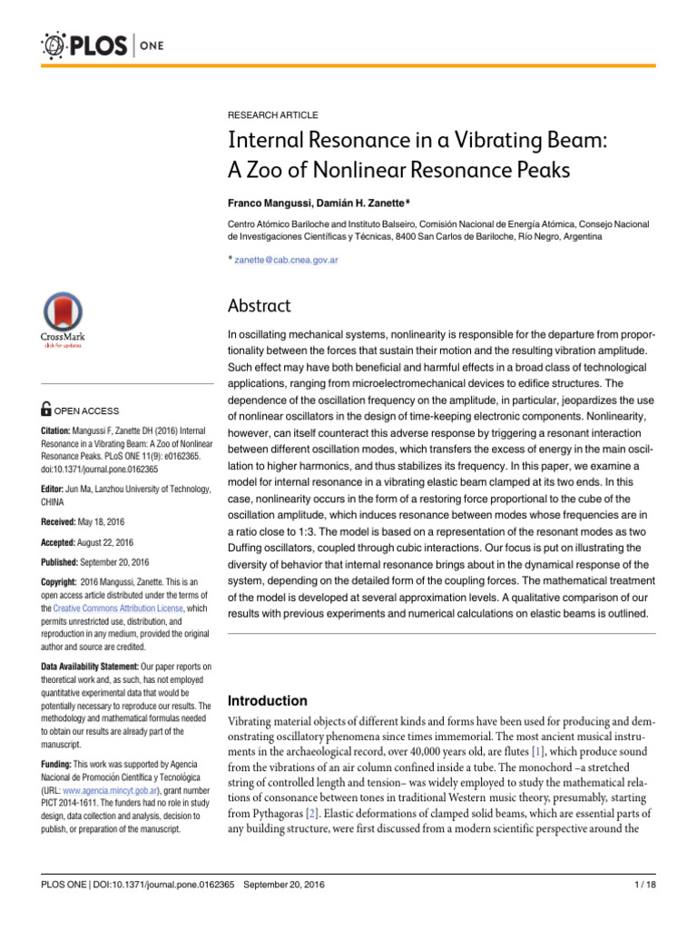 Nonlinear Internal Resonance in Beams | PDF | Resonance | Oscillation