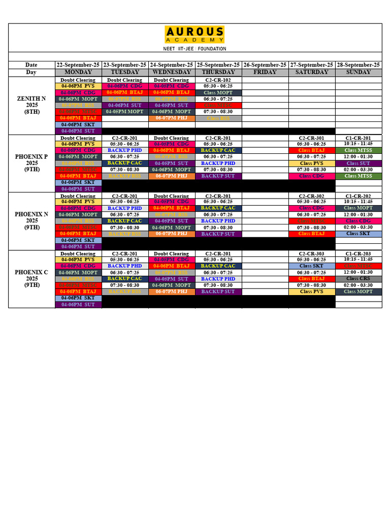 TimeTable 22 September To 28 September 20251758632484289 | PDF ...