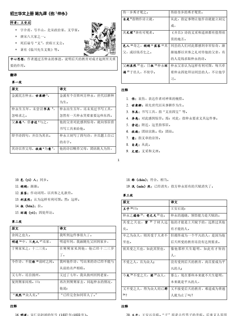 上册 第九课 伤仲永 | PDF