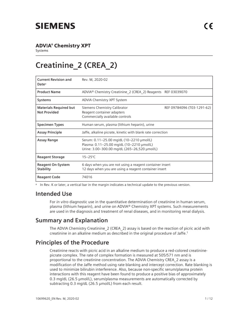 ADVIA Chemistry CREA_2 Assay Overview | PDF | Creatinine