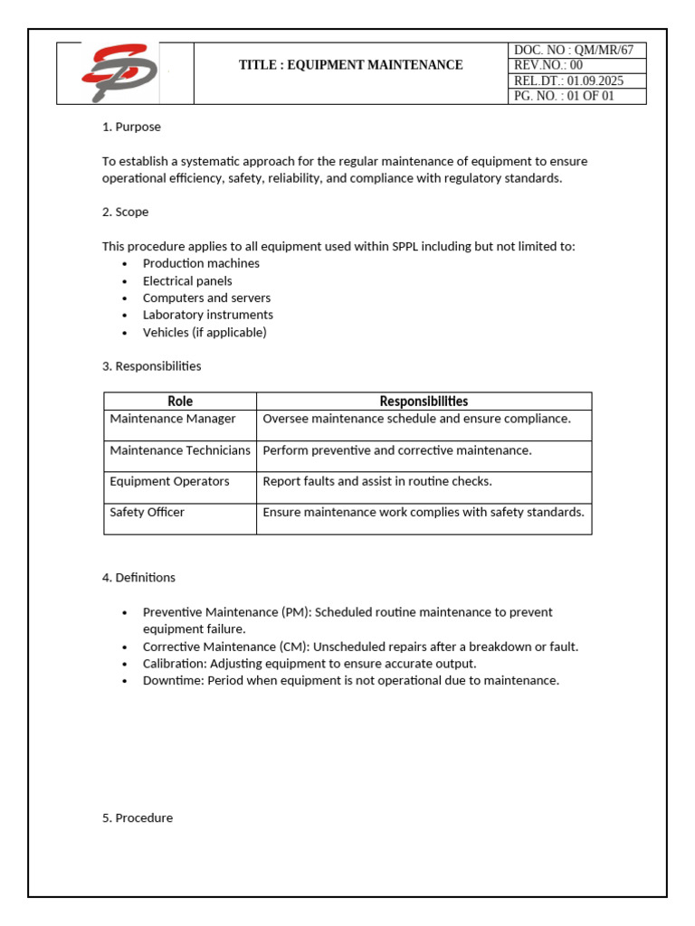 Equipment Maintenance Procedure Guide | PDF | Systems Engineering | Safety