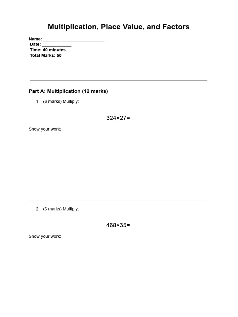 Multiplication, Place Value, and Factors | PDF