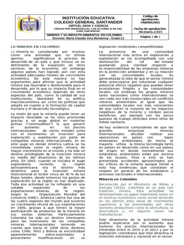 Impacto de la Minería en Colombia | PDF | Minería | Mercurio (Elemento)