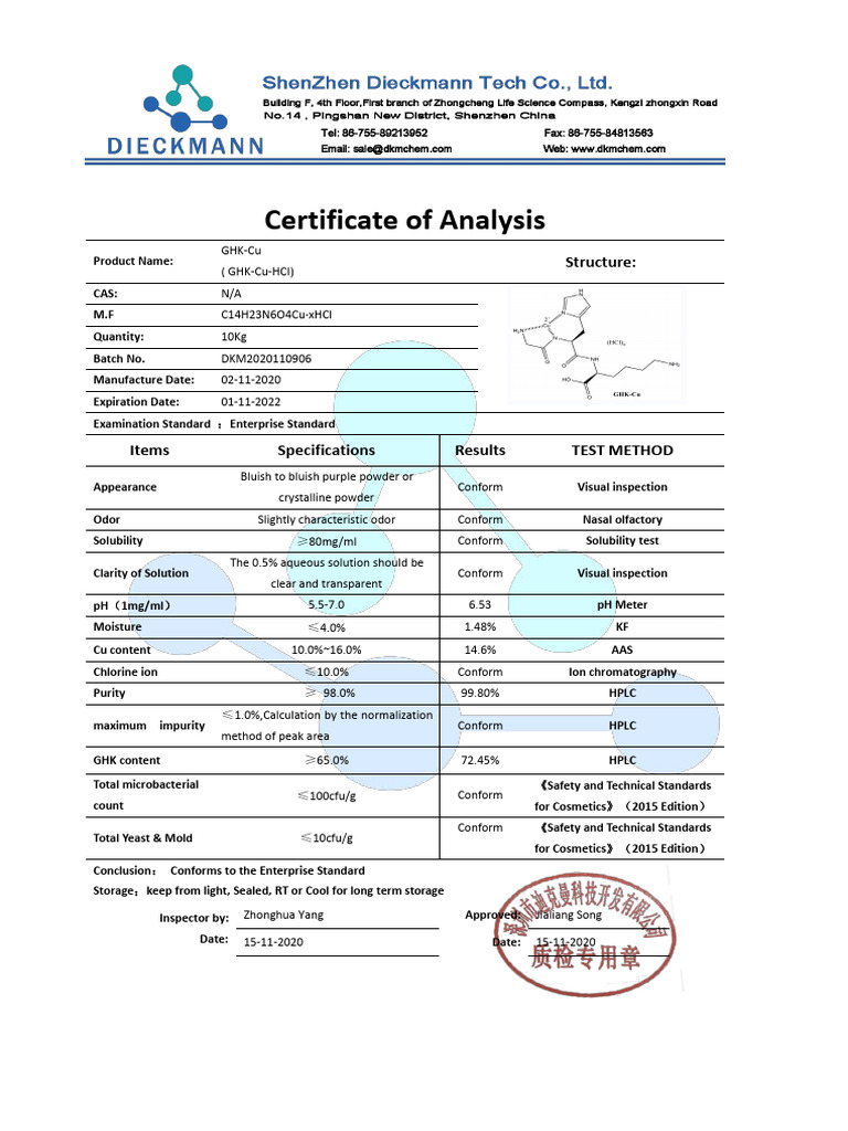 ghk-cu certificate of analysis GHK-Cu Certificate of Analysis Report | PDF | High Performance Liquid  Chromatography