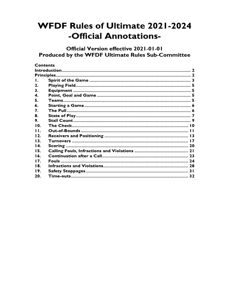 WFDF Rules of Ultimate 2021-2024 - Official Annotations v1.2 | PDF ...