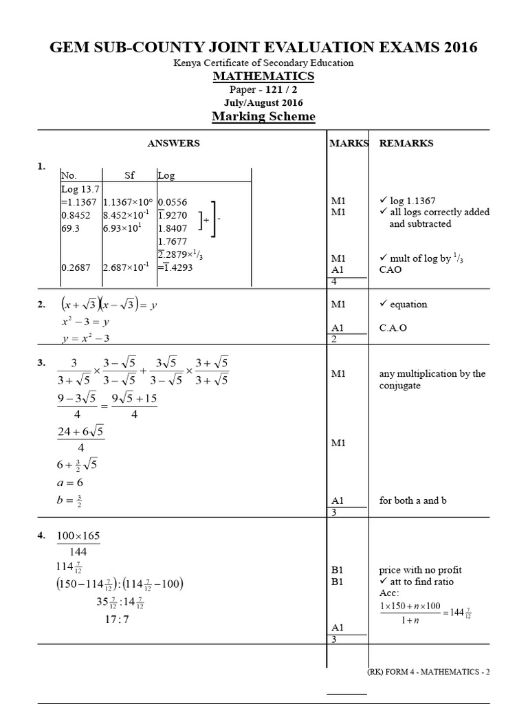 Gem Mathematics Paper2 M - Scheme | PDF | Mathematics | Elementary ...