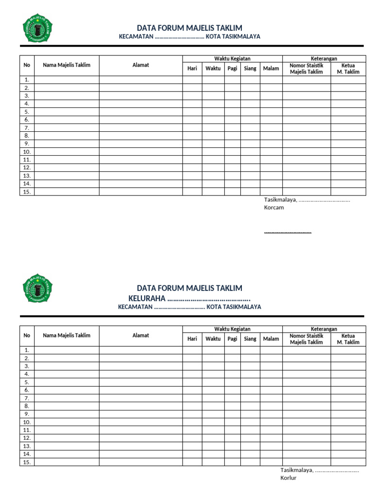 Daftar Format Data Lembaga | PDF