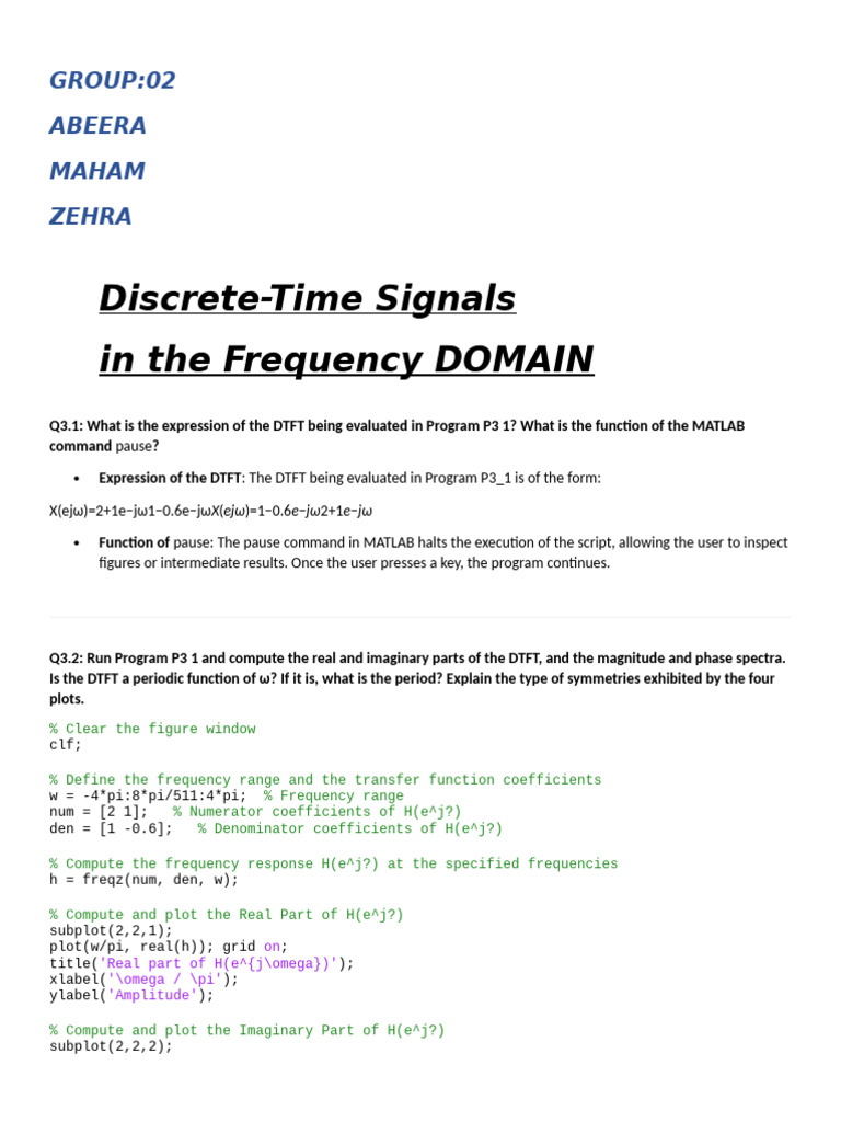 DTFT Analysis and MATLAB Implementation | PDF | Phase (Waves ...