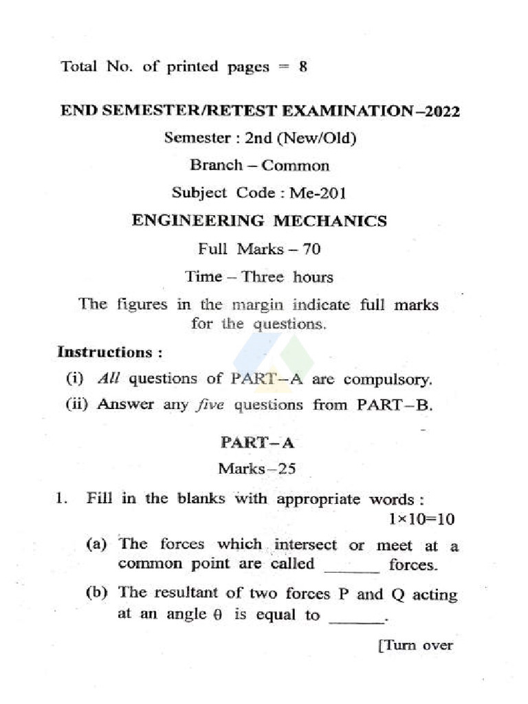 Engineering Mechanics Exam 2022 Guide | PDF | Force | Machines