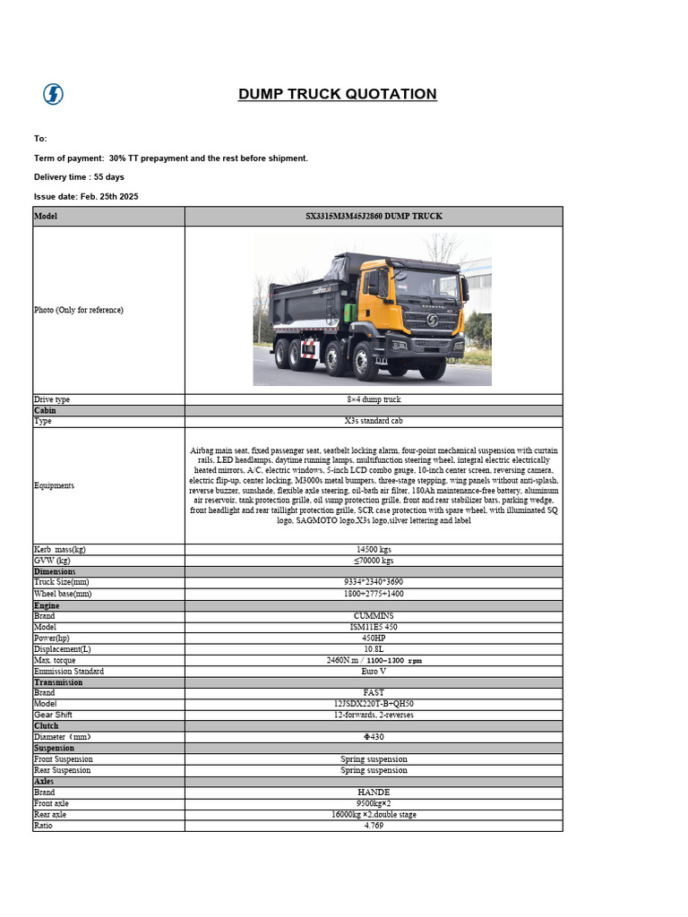 8×4 Dump Truck 20250225 | PDF | Truck | Axle