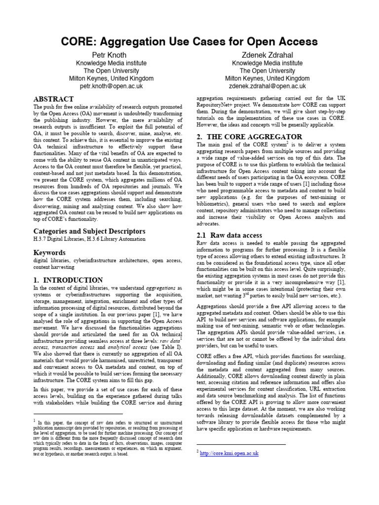 CORE: Open Access Aggregation Insights | PDF | Metadata | Open Access