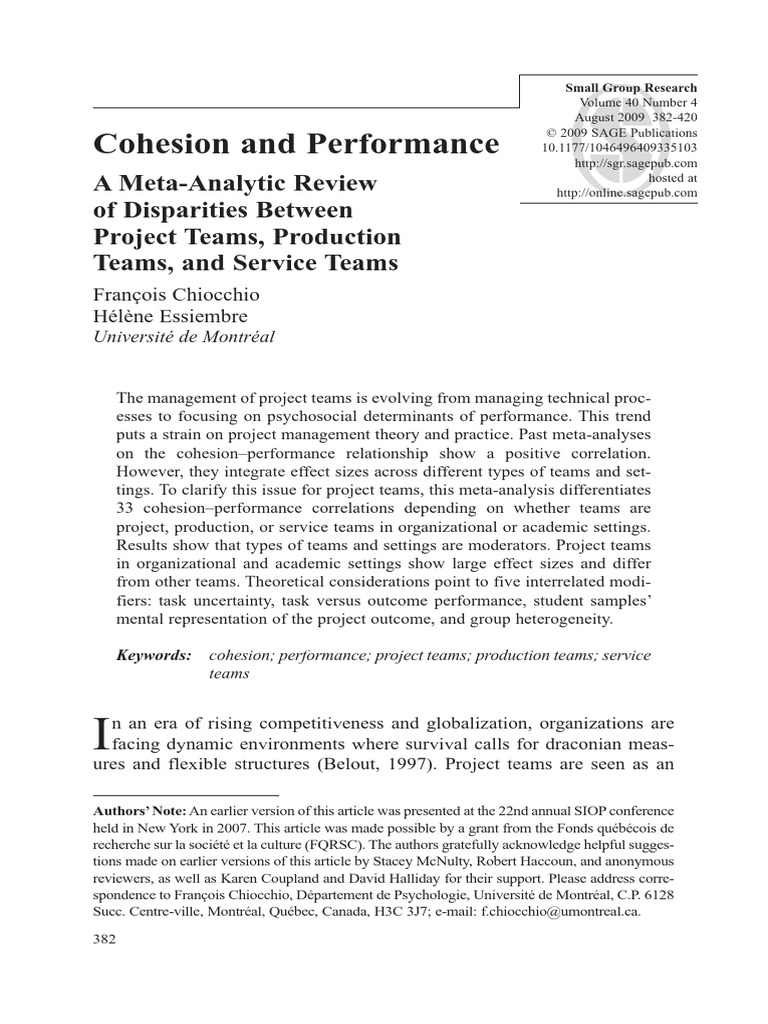 Chiocchio Essiembre 2009 Cohesion and Performance | PDF | Group ...