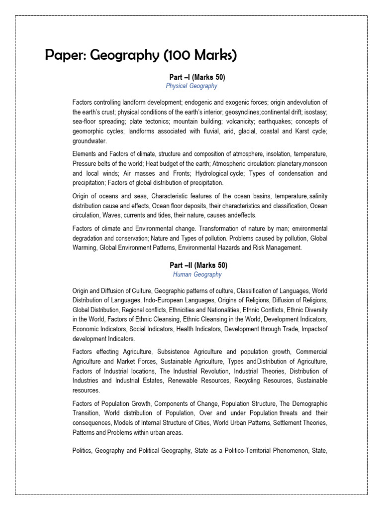 Geography Css Syllabus Pdf Oceans Earth