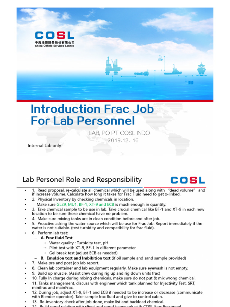 Frac Job Lab Personnel Guidelines | PDF | Pump | Chemical Engineering