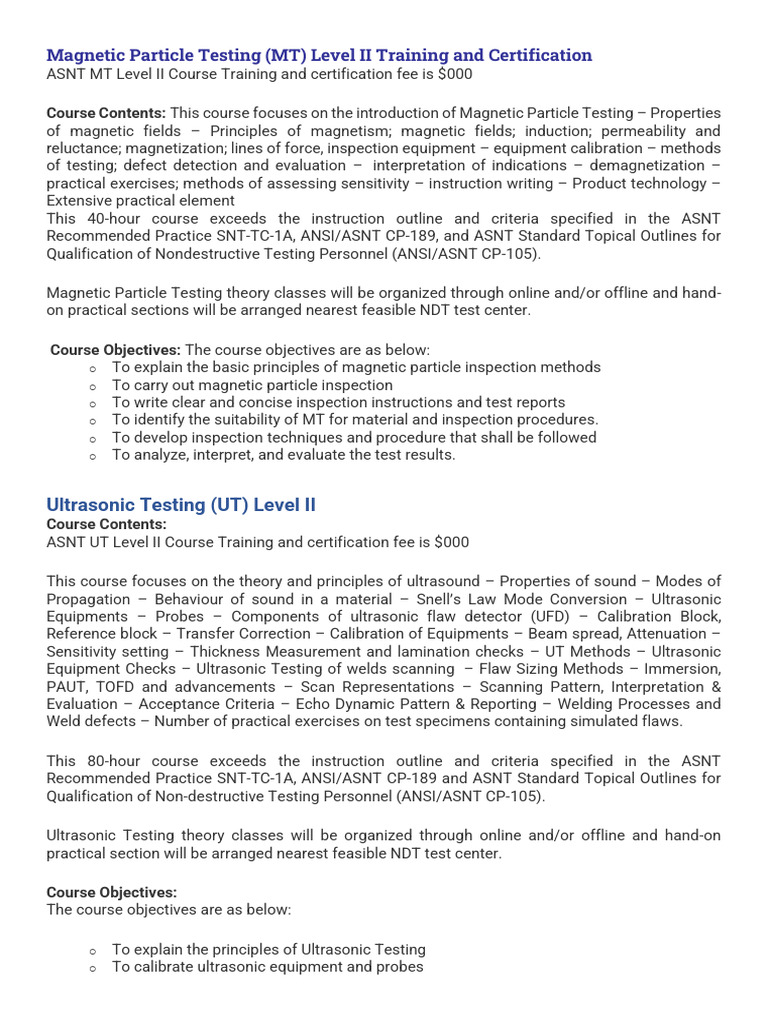 ASNT Level II Coures Contant | PDF | Nondestructive Testing | Radiography