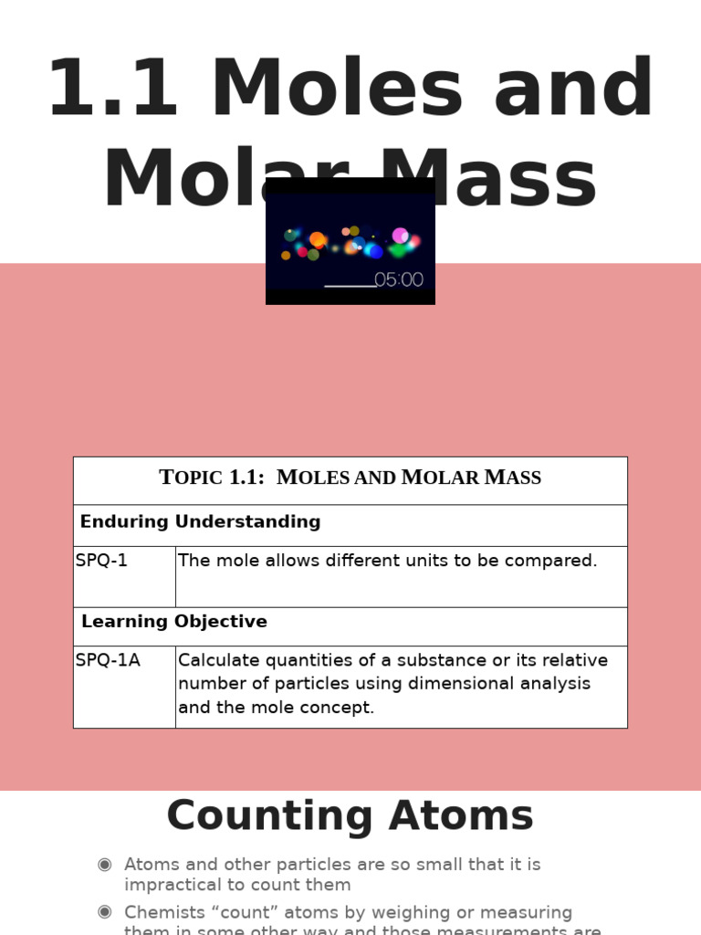 1.1 & 1.2 Moles and Molar Mass & Mass Spectroscopy of Elements | PDF ...