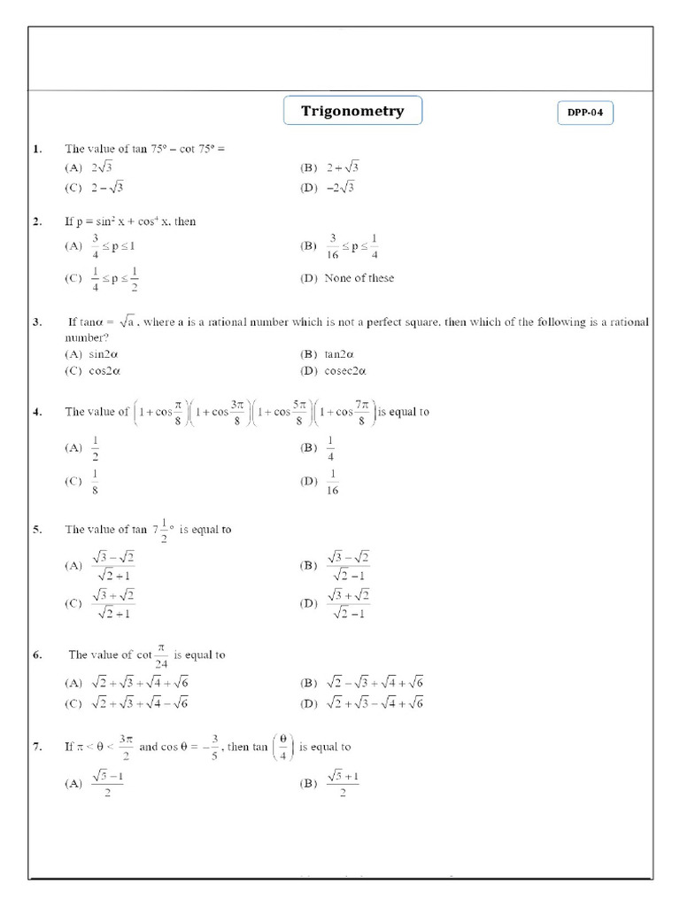 Trigonometry DPP 04 | PDF