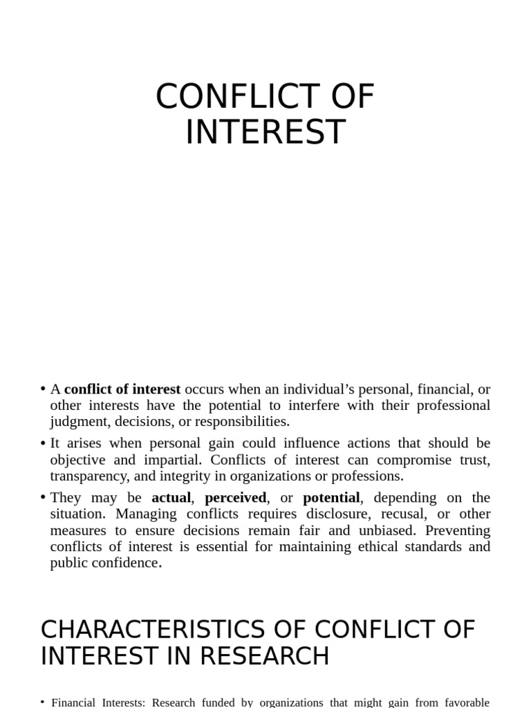 Managing Conflicts of Interest in Research | PDF | Conflict Of Interest ...