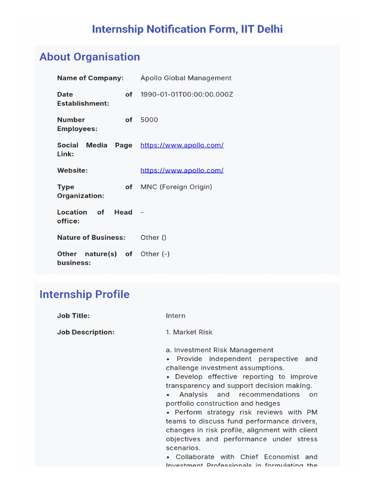 Apollo Global Management (Intern) | PDF