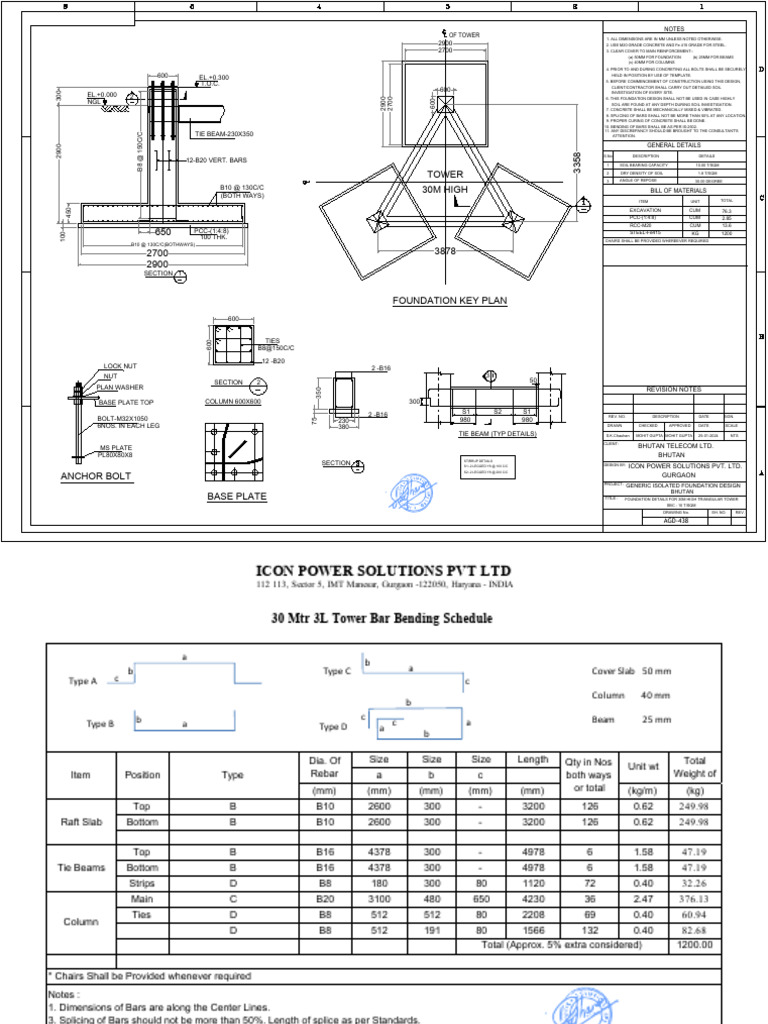 Foundation Design for 30m Tower | PDF | Concrete | Civil Engineering