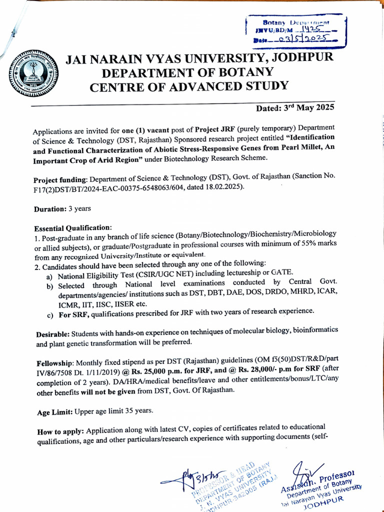 Detailed Advt For Website | PDF | Life Sciences | Biology
