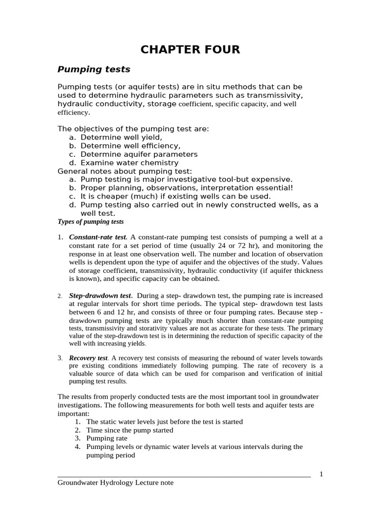 Pumping Test Methods and Analysis | PDF | Aquifer | Hydrogeology