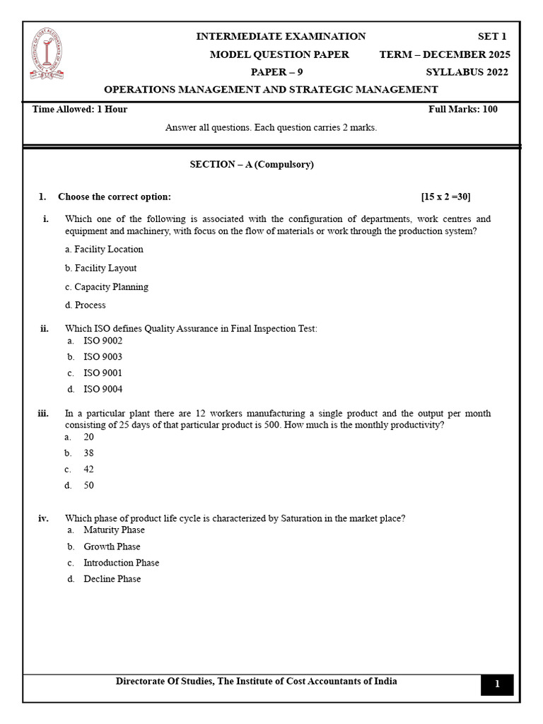 Operations Management Exam Paper 2025 | PDF | Business | Economies